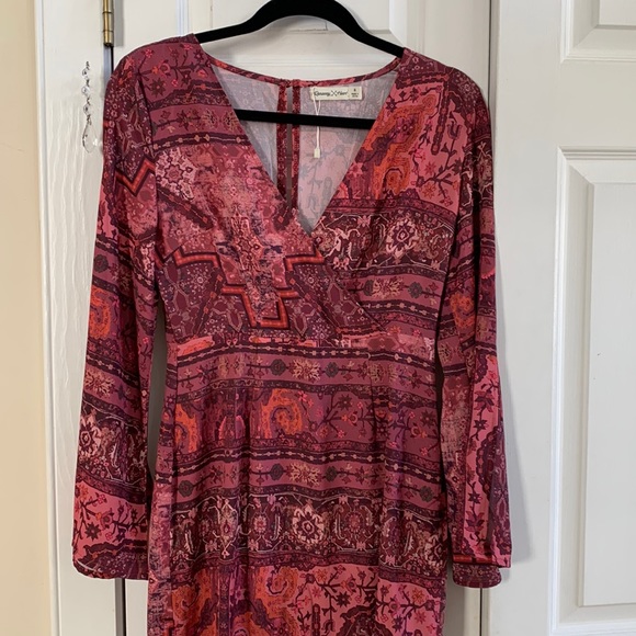 Bohemian multicolor pink bell sleeve hippie dress by Runaway heart size 8 - Picture 1 of 8